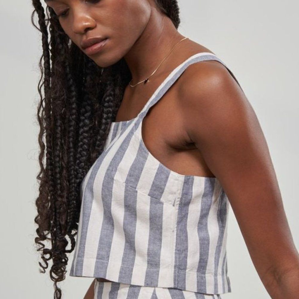 SoftHemp United by Blue Cropped Tank Top‎ Vegan  Blue & White Striped NWT